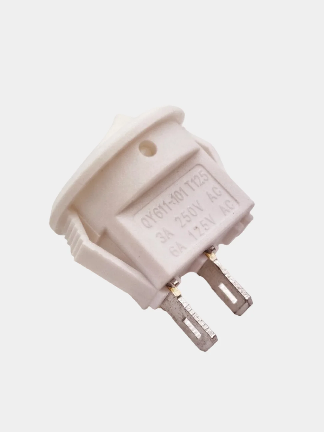 Белый выключатель клавишный MICRO КРУГЛЫЙ 250V 3А (2с) ON-OFF  2 шт с клеммами и термоусадкой