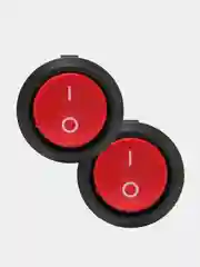 Красный выключатель клавишный MICRO КРУГЛЫЙ 250V 3А (2с) ON-OFF  2 шт с клеммами и термоусадкой