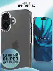 Прозрачный чехол для Apple iPhone 16 силиконовый ROSCO прозрачный тонкий с бортиком- защитой камер