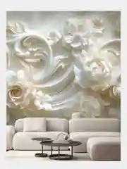 Бежевый фотообои 3D на стену флизелиновые VEROL "3D Цветы"  300*283 см, обои для кухни моющиеся