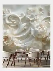 Бежевый фотообои 3D на стену флизелиновые VEROL "3D Цветы"  300*283 см, обои для кухни моющиеся