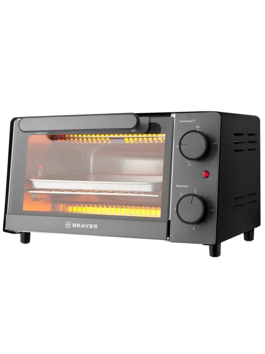 Черный мини - печь BRAYER 2600BR, 1200 Вт, духовой шкаф, духовка