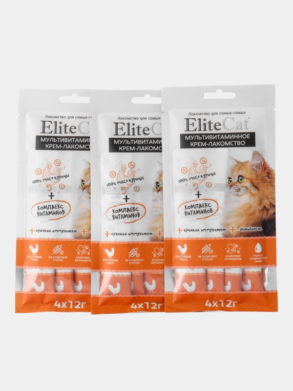 ELITECAT "Мультивитаминное крем-лакомство" для кошек, куриное филе, 4х12гр, 3 шт
