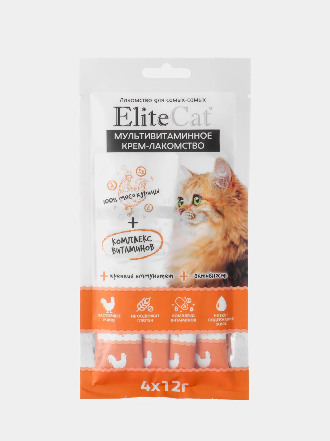 ELITECAT "Мультивитаминное крем-лакомство" для кошек, куриное филе, 4х12гр, 3 шт