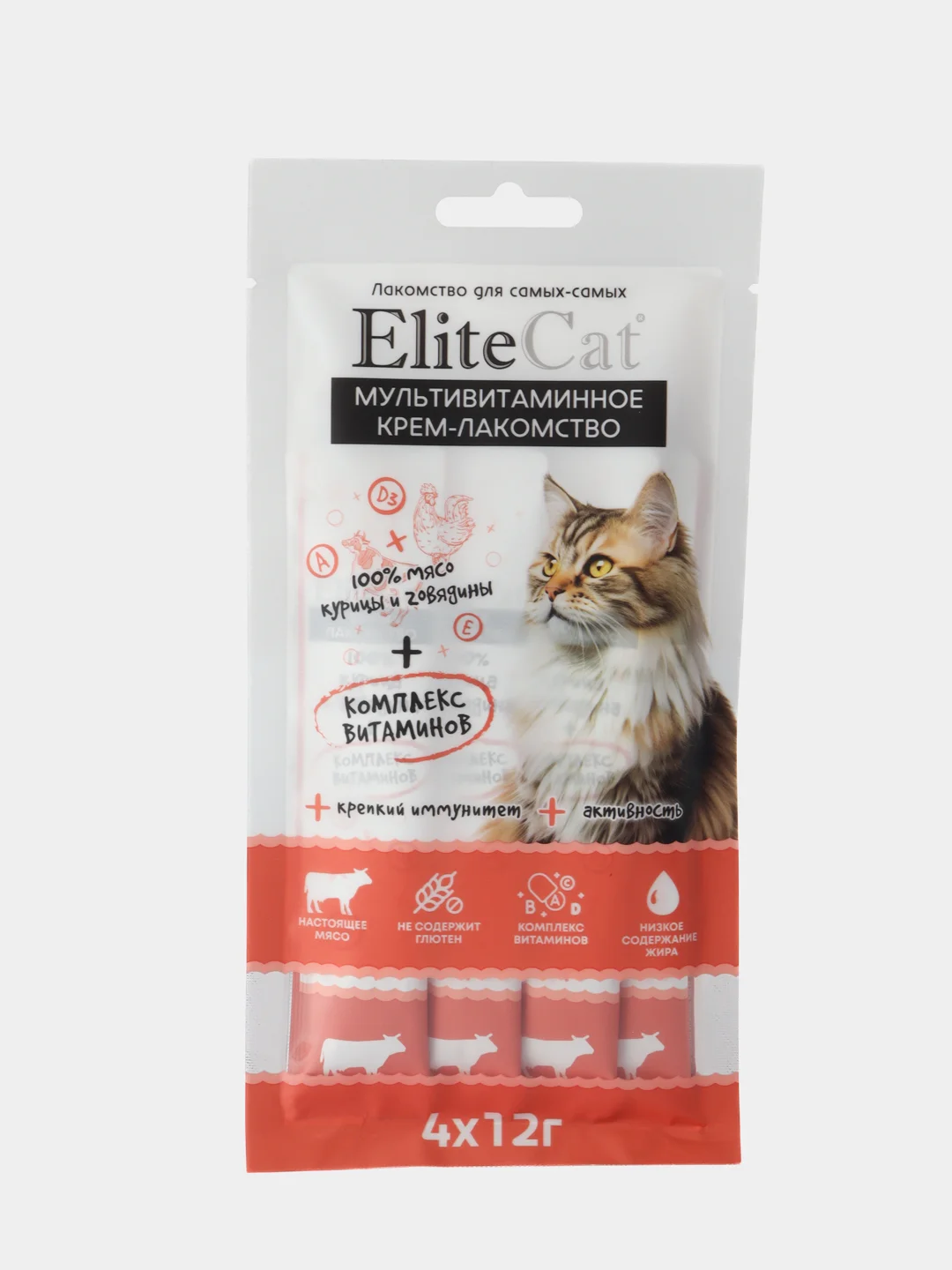 ELITECAT "Мультивитаминное крем-лакомство" для кошек с курицей и говядиной, 4х12гр 3шт
