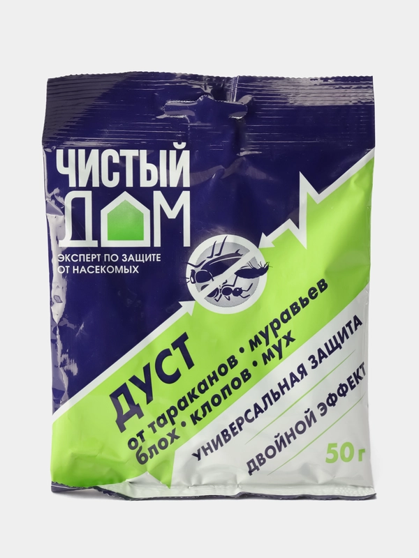 Дуст от тараканов, муравьев, блох, клопов, мух "Чистый дом" 50 г