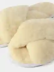 Белый тапки для дома и офиса из натурального меха мутон, подошва высокопрочная EVA / 100