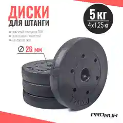 Набор дисков для штанги ProRun, 4 шт х 1,25 кг, черный, пластик