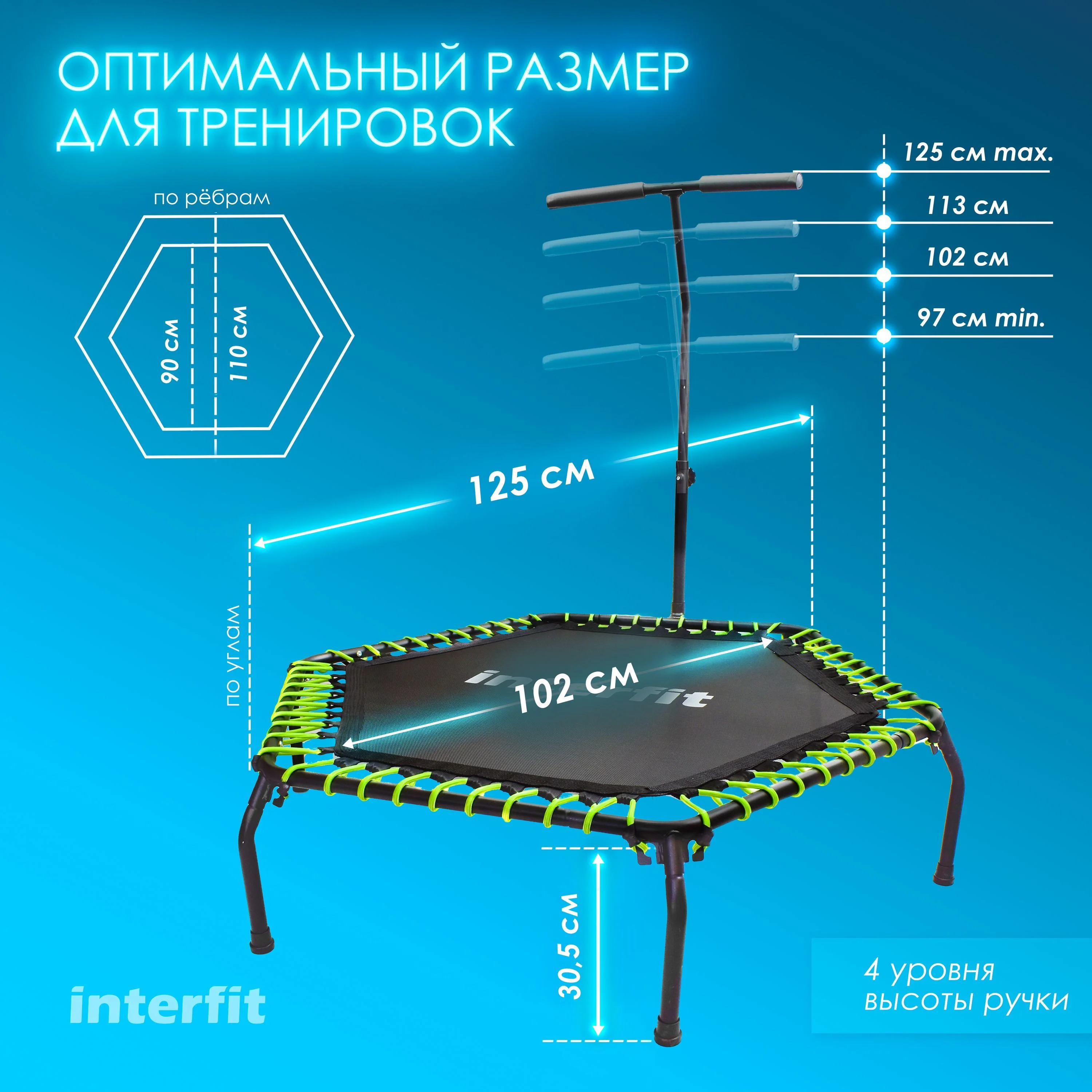 Черный батут для фитнеса Interfit детский с ручкой для джампинга для дома, 300-2001