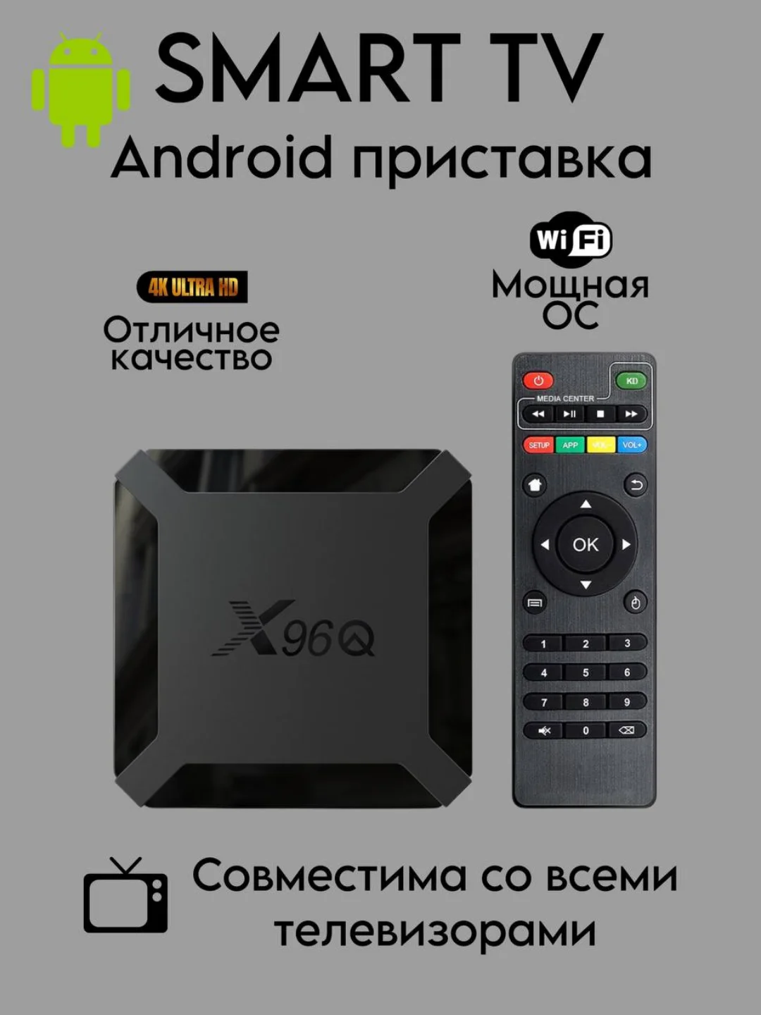 Черный цифровая смарт приставка на ТВ, ресивер Андроид