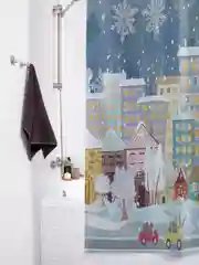 Синий штора для ванной тканевая с 3D эффектом "Канун Нового Года"
