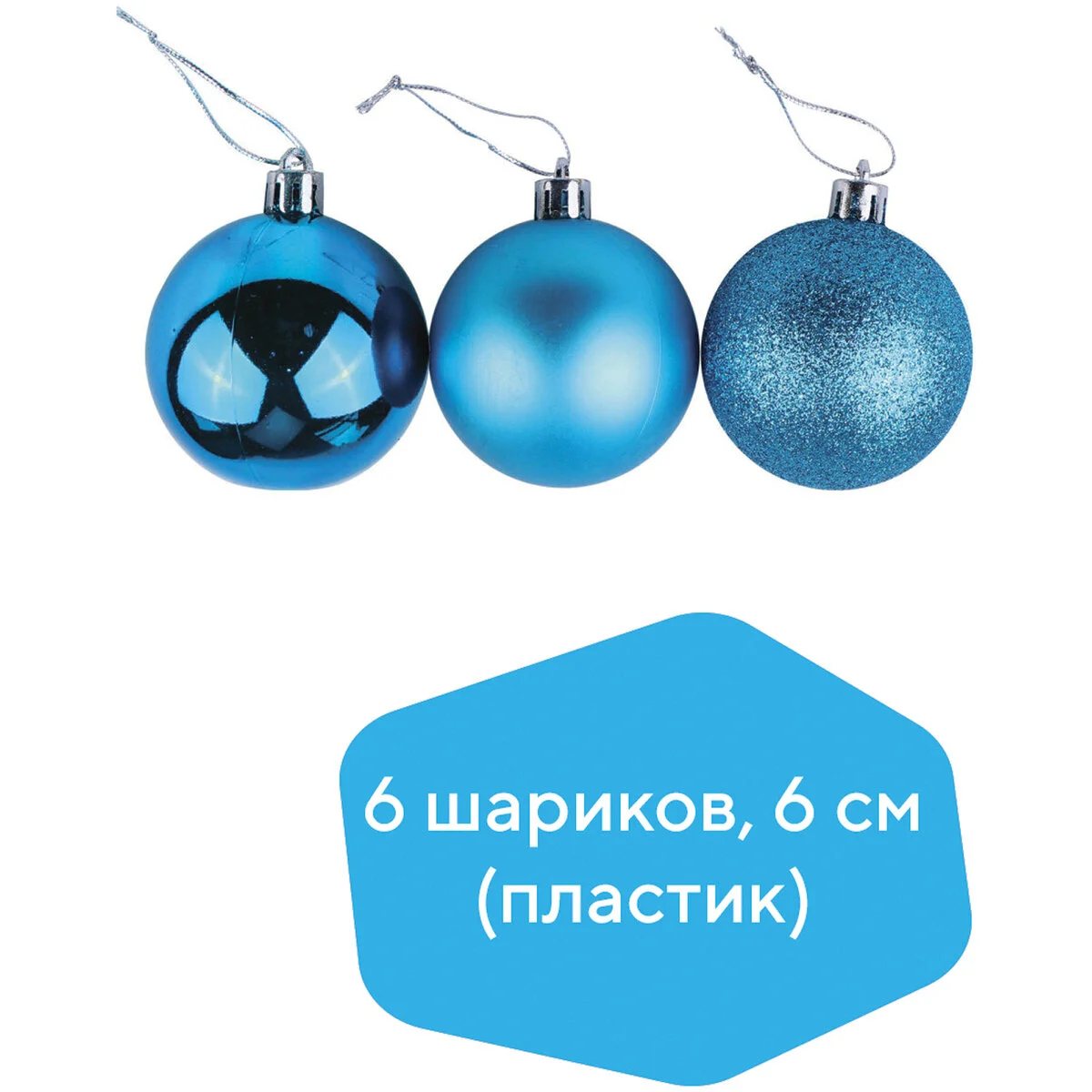 Шары ёлочные ЗОЛОТАЯ СКАЗКА Trio, пластик, бирюзовые, 6 штук, 6 см