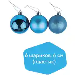 Шары ёлочные ЗОЛОТАЯ СКАЗКА Trio, пластик, бирюзовые, 6 штук, 6 см