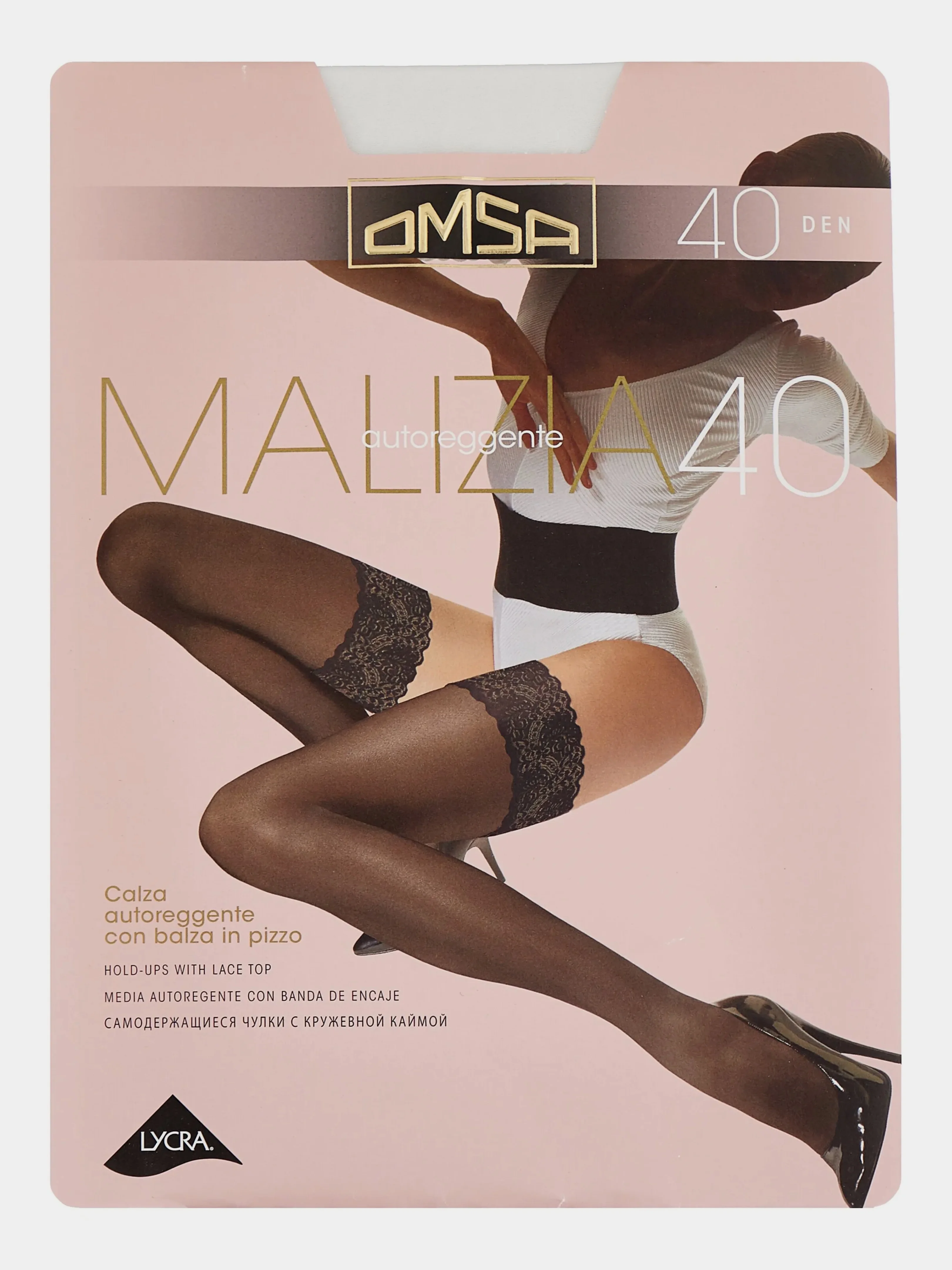 Белый чулки Omsa Malizia 40 Den с ажурной резинкой
