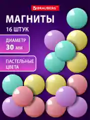 Магниты круглые Brauberg Pastel, 272519, магнитики на холодильник, для доски, набор 16 шт