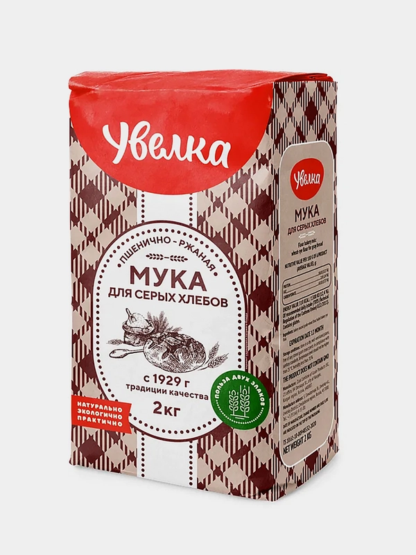 Мука пшеничная хлебопекарная Увелка, для серых хлебов, 2 кг