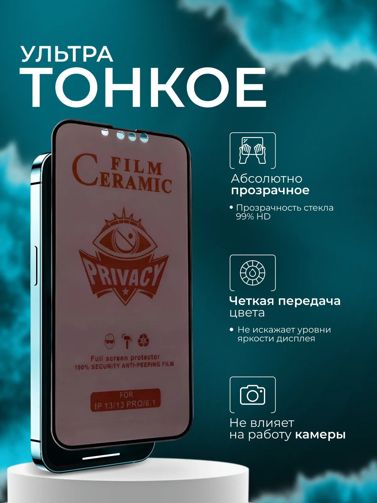 Керамическая пленка антишпион iPhone 16/15/14/13/12/11/Pro/Max/Mini/Plus, матовая