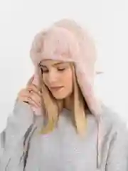Пудровый шапка ушанка женская, зимняя
