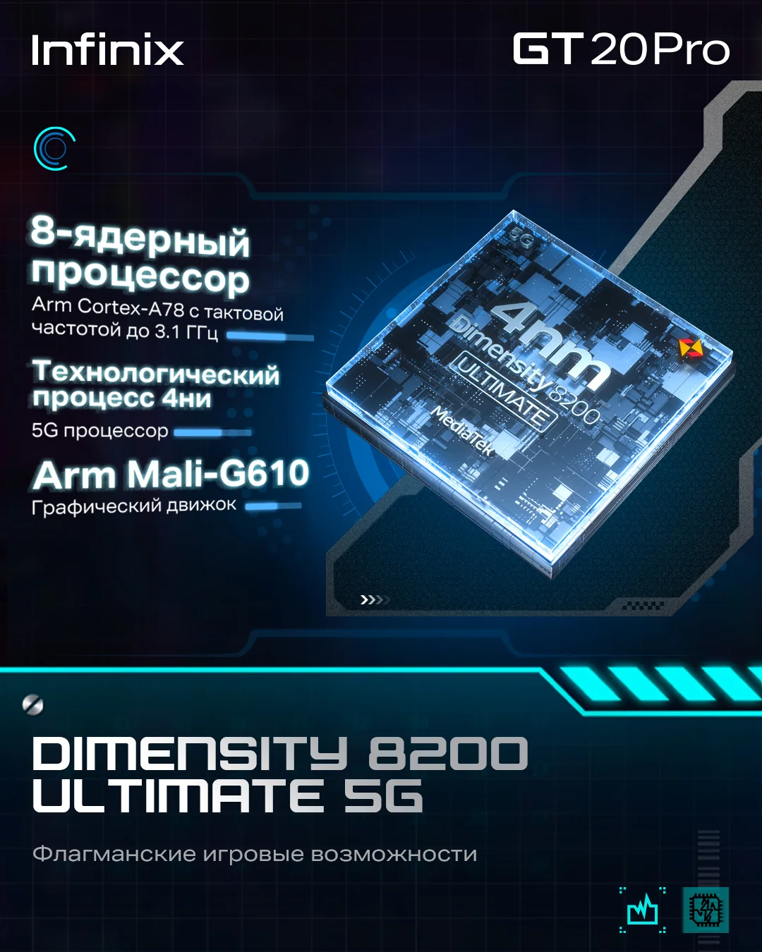 Синий смартфон Infinix GT 20 Pro 12+256GB Mecha