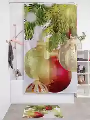Красный штора для ванной тканевая с 3D эффектом "Шары для праздника"