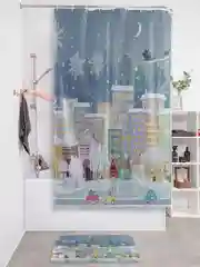 Синий штора для ванной тканевая с 3D эффектом "Канун Нового Года"