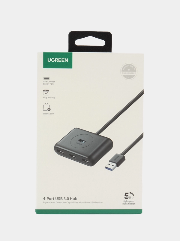 Хаб USB-A 4 в 1 UGREEN CR113, 4xUSB-A 3.0, доп. питание USB-C, кабель 1 м, 20291