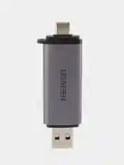 Картридер Micro SD/TF UGREEN USB-A 3.0 + USB-C 3.1 Gen1, 5Gbps, цвет серый космос, 50706