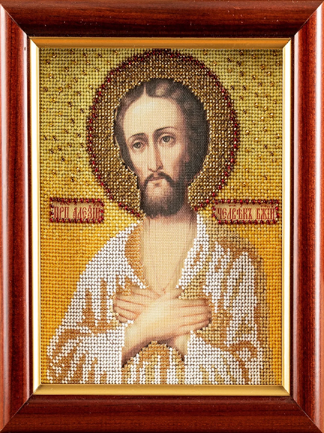 Бежевый набор для изготовления иконы из ювелирного бисера размер 12*14,5 см