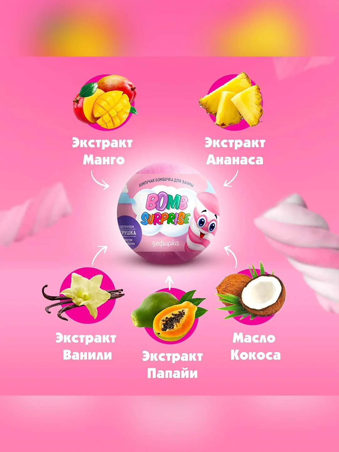 Шипучая бомбочка для ванны с игрушкой FITO BOMB SURPRISE Зефирка, 115 г