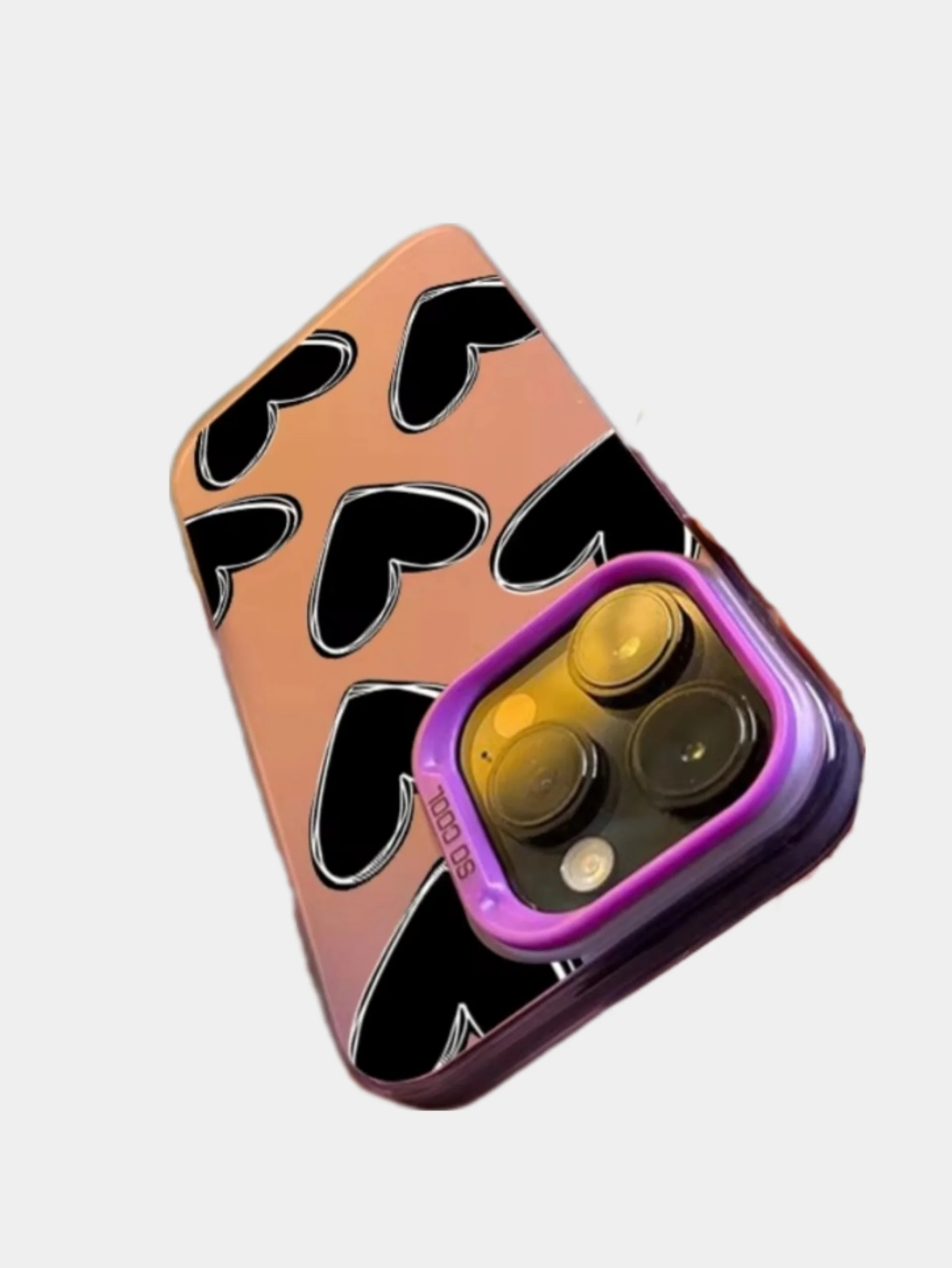 Аметистовый чехол для iPhone 16/Pro/Max/Plus с гальваническим покрытием противоударный, принт Сердце