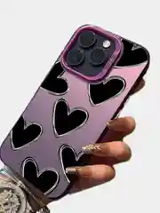 Аметистовый чехол для iPhone 16/Pro/Max/Plus с гальваническим покрытием противоударный, принт Сердце
