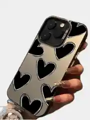 Тёмно-серый чехол для iPhone 16/Pro/Max/Plus с гальваническим покрытием противоударный, принт Сердце