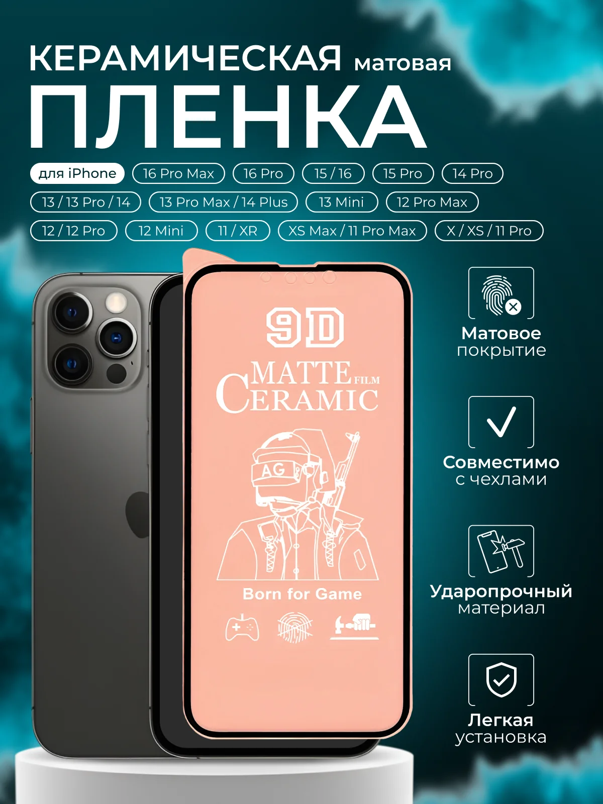 Защитная керамическая пленка iPhone 16/15/14/13/12/11/Pro/Max/Mini/Plus стекло для Айфон