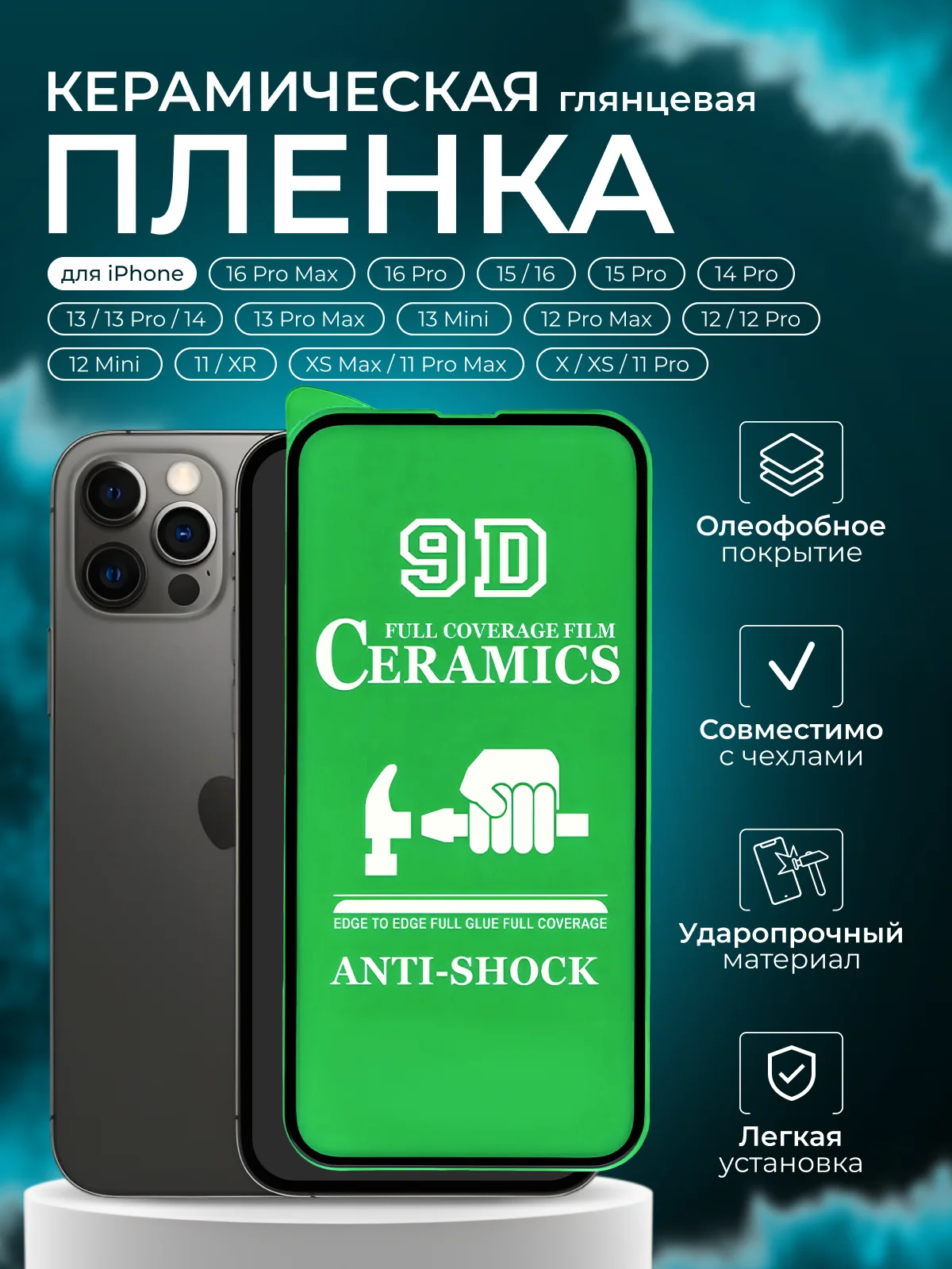 Защитная керамическая пленка iPhone 16/15/14/13/12/11/Pro/Max/Mini/Plus стекло для Айфон
