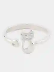 Серебряный кольцо Кошка с кристаллами безразмерное/ открытое кольцо