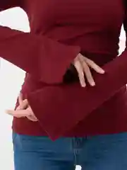 Бордовый лонгслив с открытыми плечами, теплый, кофта женская