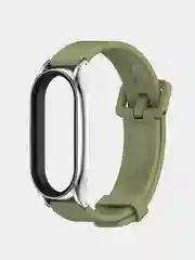 Хаки ремешок для Xiaomi mi band 3, 4, 5, 6, фирменный силиконовый, с металлической капсулой
