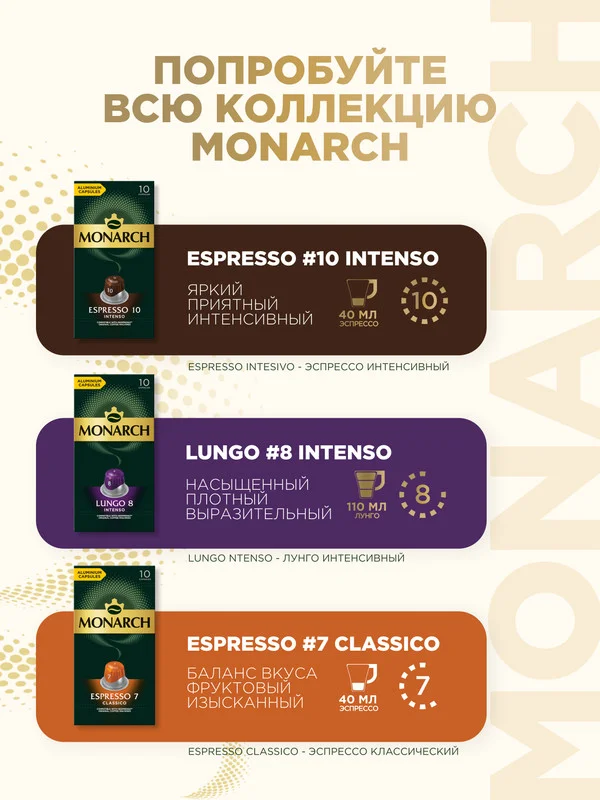 Кофе в капсулах Monarch Espresso 10 Intenso, для системы Nespresso, 10 штук
