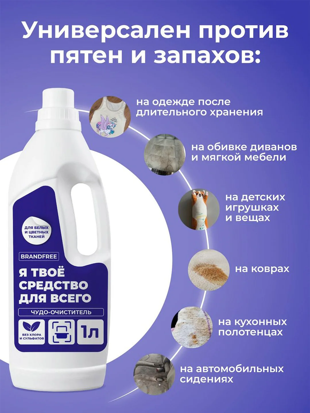 Гель для стирки BRANDFREE "Я твое средство для всего", для белых и цветных тканей, 1 л