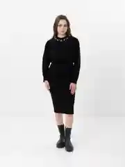 Черный костюм женский, теплый, трикотажный: платье и свитер