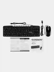 Клавиатура и мышка для компьютера Sonnen, 513854, мембранная проводная, USB, набор для ПК