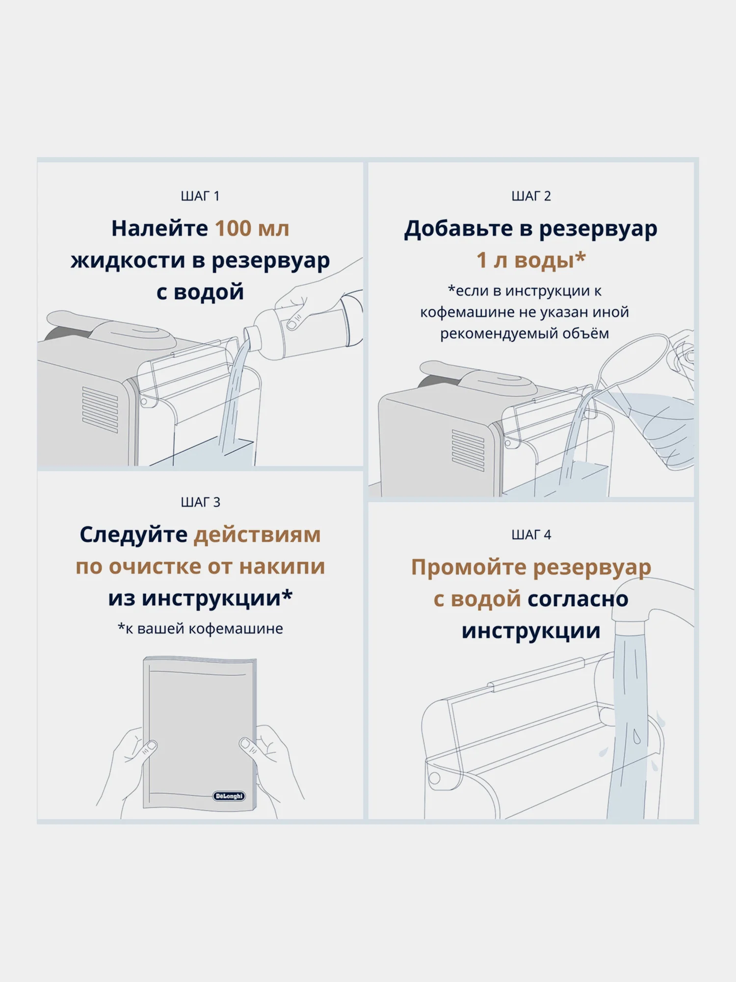 Средство от накипи для кофемашин Delonghi, 453312, очиститель, декальцинатор, 500 мл