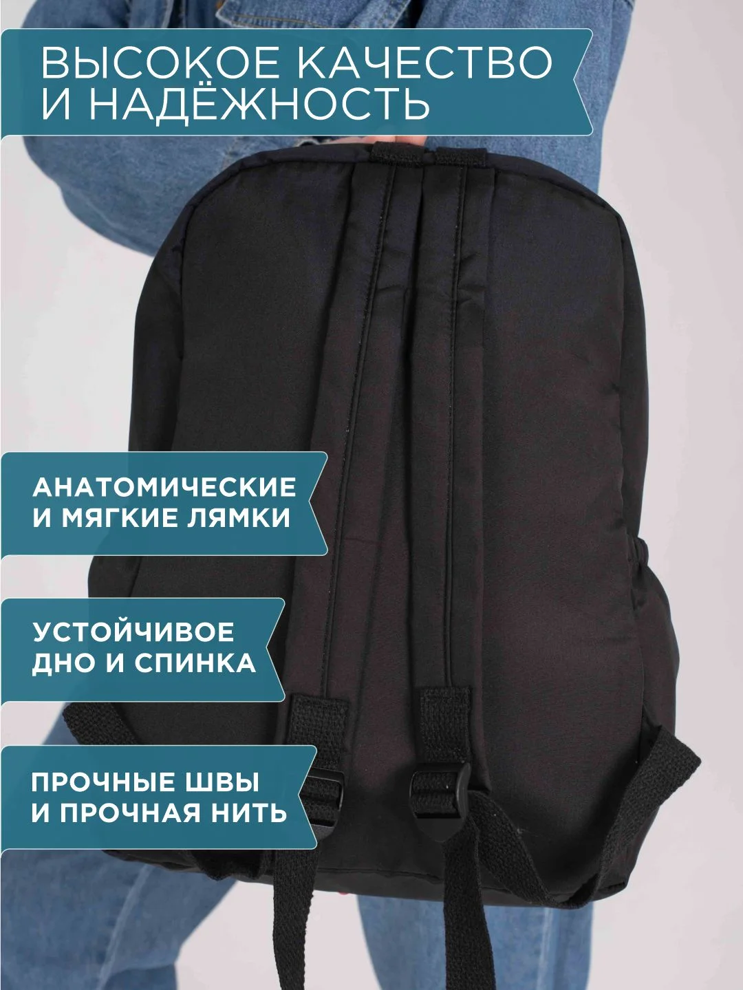 Черный рюкзак женский, мужской, школьный, спортивный, 6 цветов