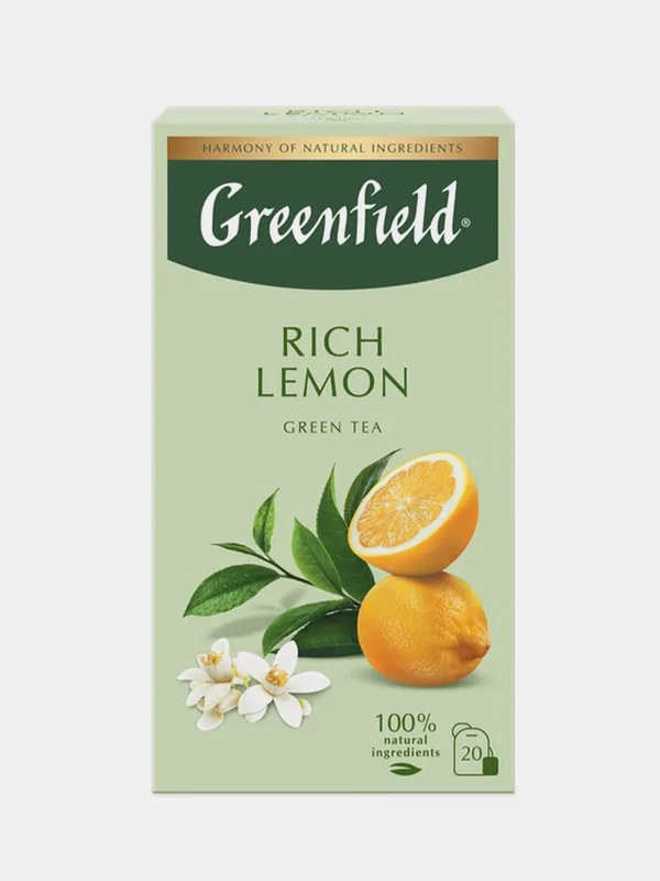 Чай Greenfield Rich Lemon, в пакетиках, зелёный, 20 пакетиков