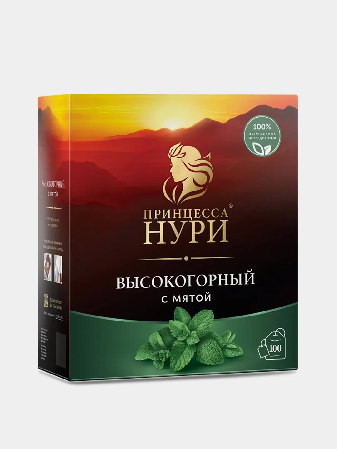 Чай черный Принцесса Нури Высокогорный, в пакетиках, с мятой, 100 пакетиков по 1,8 г