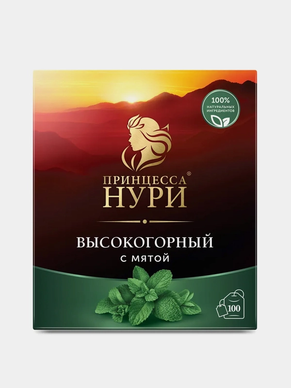 Чай черный Принцесса Нури Высокогорный, в пакетиках, с мятой, 100 пакетиков по 1,8 г