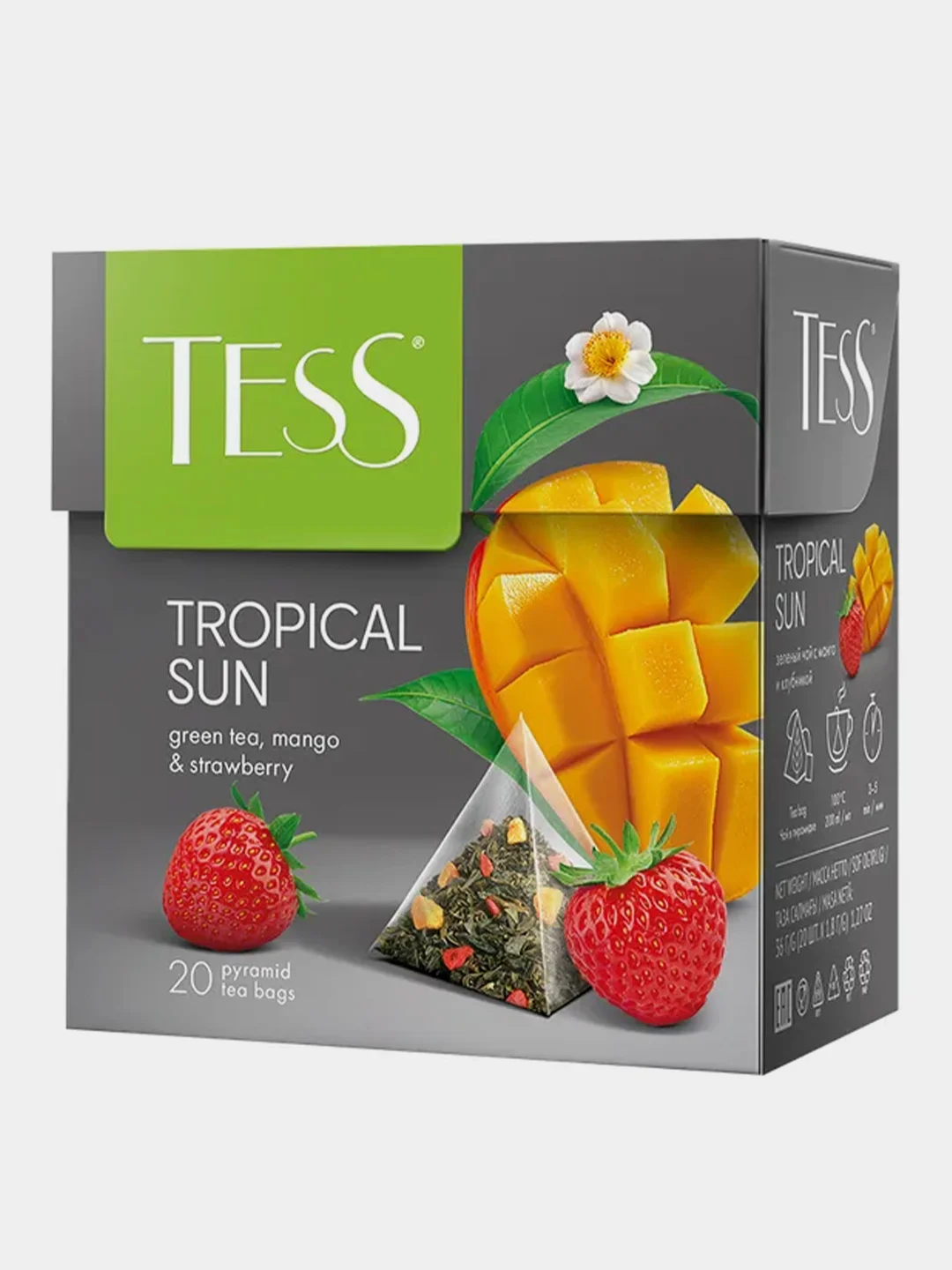 Чай Tess Tropical Sun, в пирамидках, зелёный, 20 пакетиков по 1,8 г