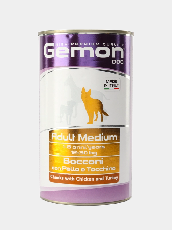 Gemon Dog Medium консервы с кусочками курицы и индейки для собак средних пород 1250г