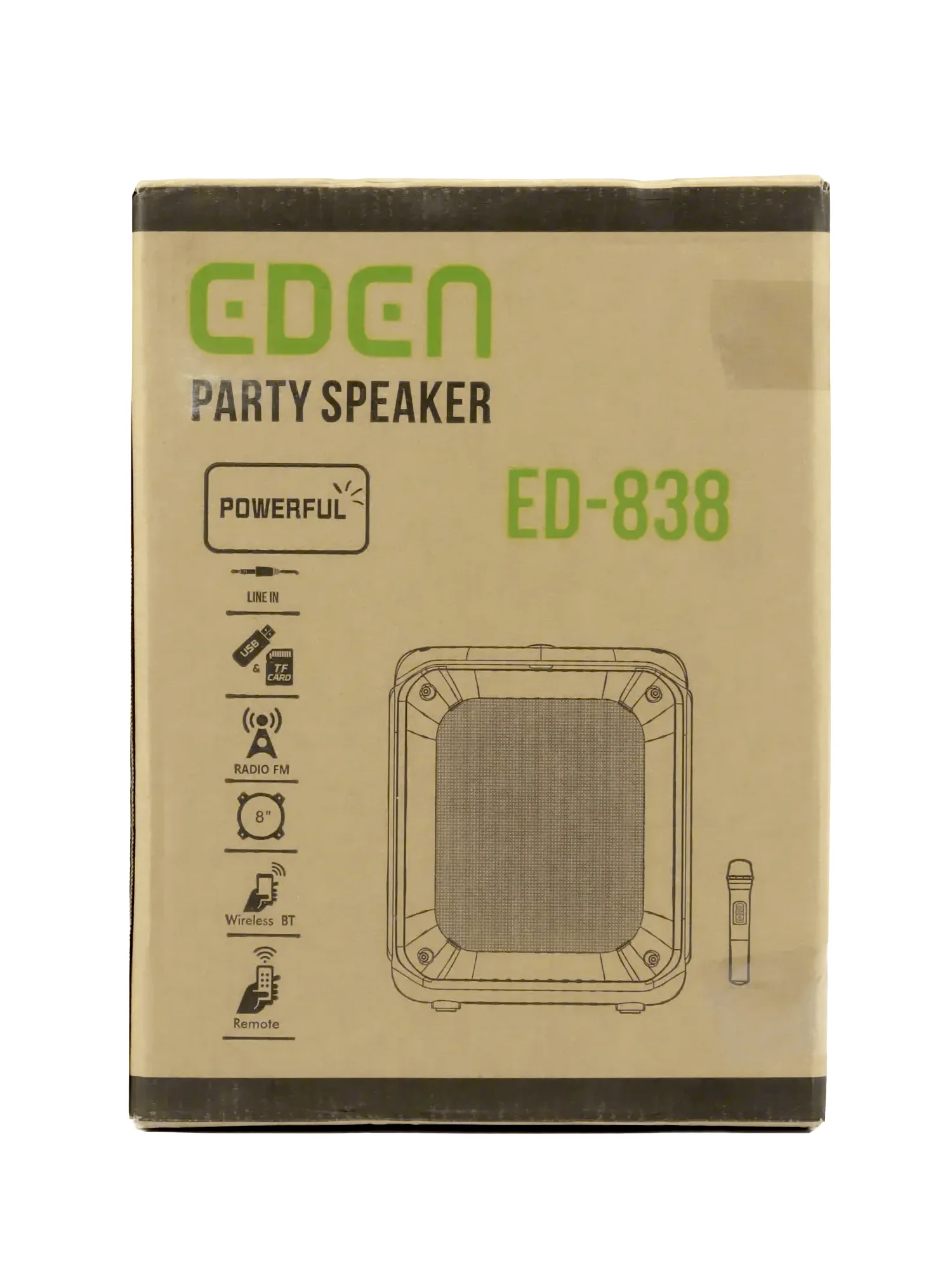 Колонка Bluetooth 838, 8", 3600mAh, беспр. микрофон, пульт, Bluetooth/USB/TF/AUX/FM