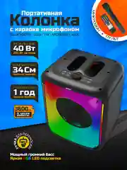 Колонка Bluetooth 838, 8", 3600mAh, беспр. микрофон, пульт, Bluetooth/USB/TF/AUX/FM